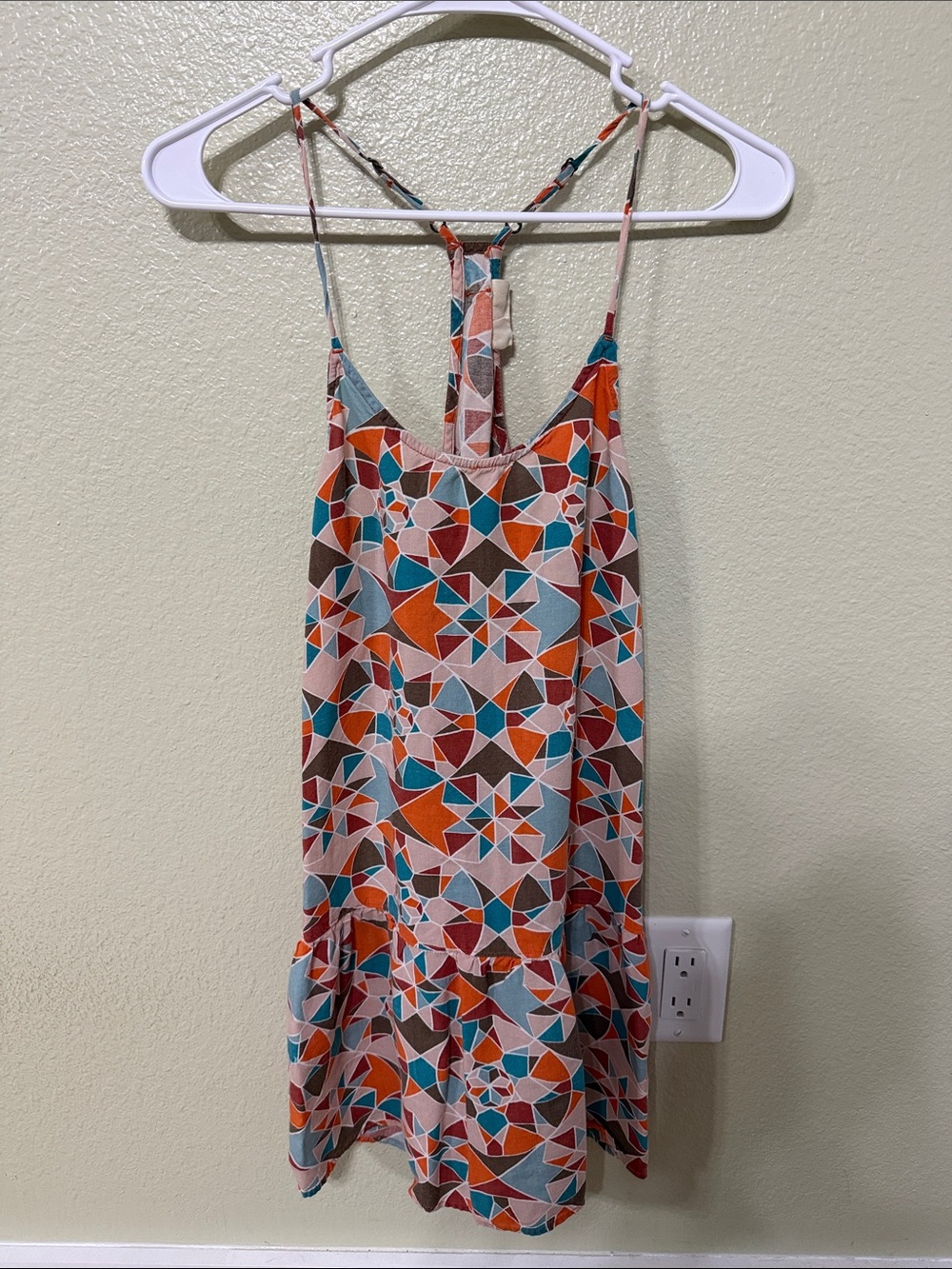 Roxy Multicolor Geometric Print Sundress - Orange, Teal, Brown, Cream